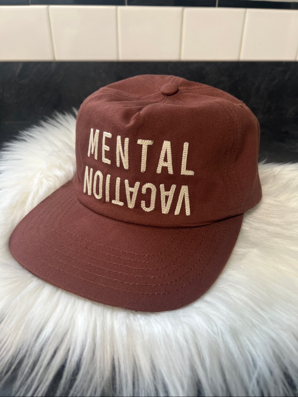 Chocolate brown Baseball Cap ‘MENTAL VACATION' adjustable one size by Katin